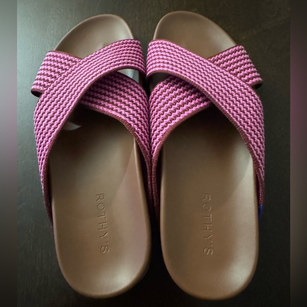 Rothy's Striped Pink and Brown sandals.       The Weekend Slide - Picture 2 of 4